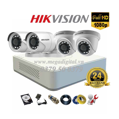 Trọn bộ 4 camera Hikvision HD1080P