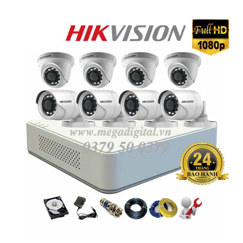 Trọn bộ 8 camera Hikvision HD1080P